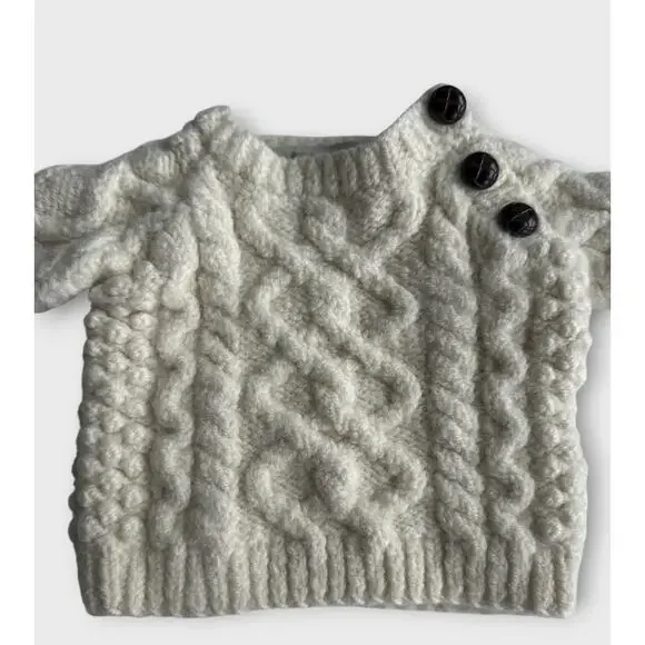 Aran Sweater Market 100% Merino Wool Sweater Shoulder Buttons Baby Size Small - Picture 5 of 15